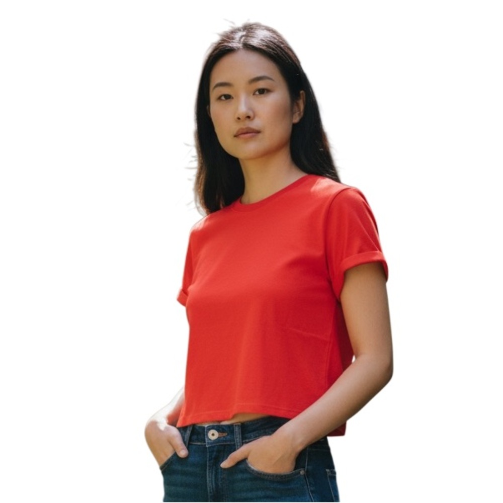 Bershka Vibrant Red Short Sleeve Crewneck Cotton Crop Top Size S